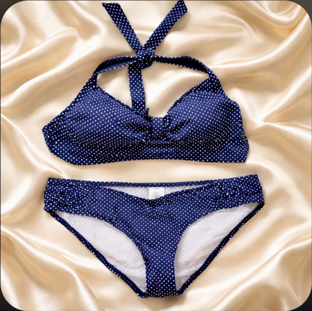 Lands' End Chlorine Resistant Polka Dot Bukini Set EUC